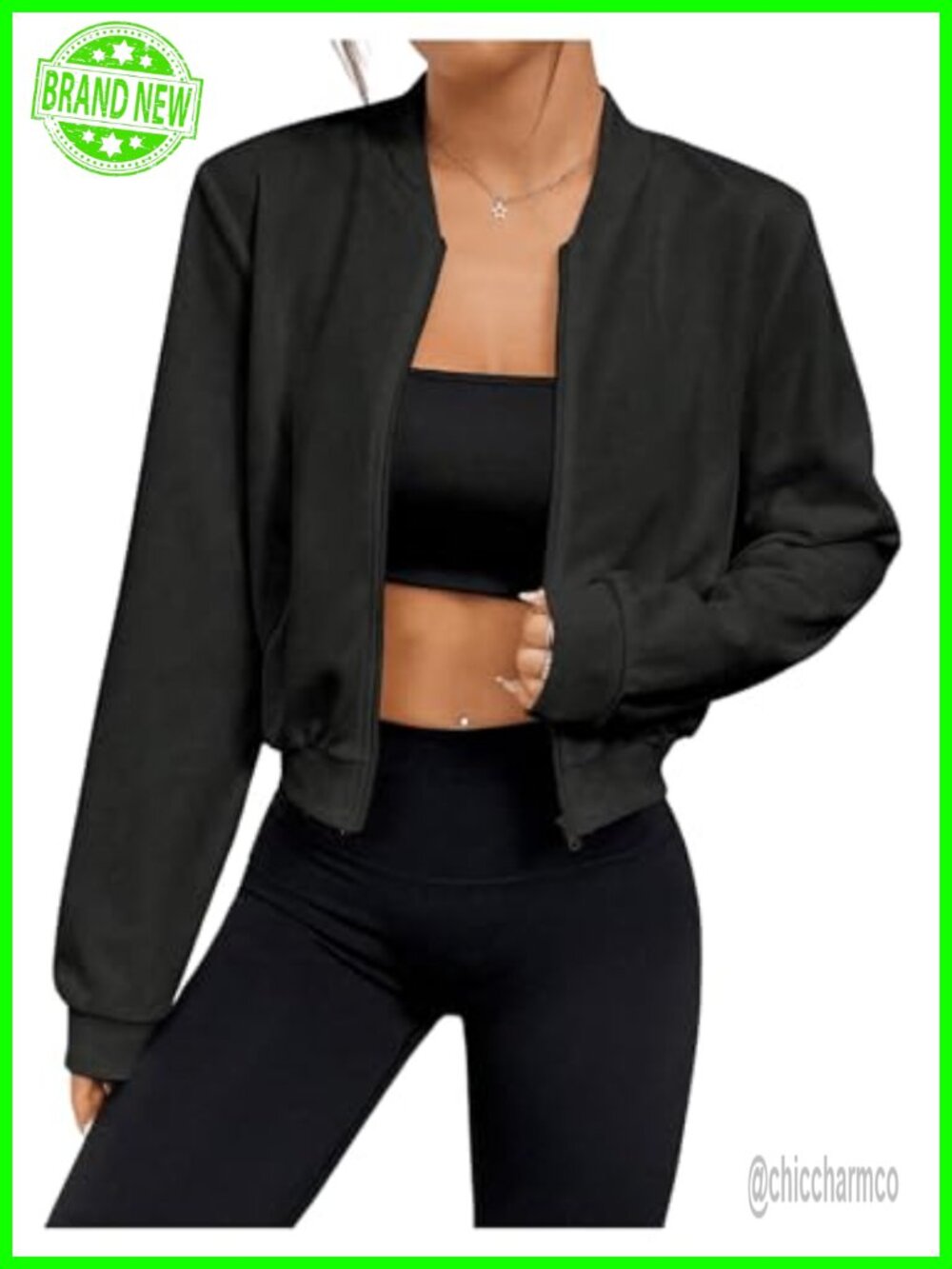Women's Lightweight Zip Up Cropped Bomber Jacket Casual